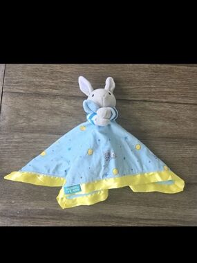 Goodnight Moon Plush Bunny Rabbit Lovey Blue Yellow Trim Stars Security Blanket
